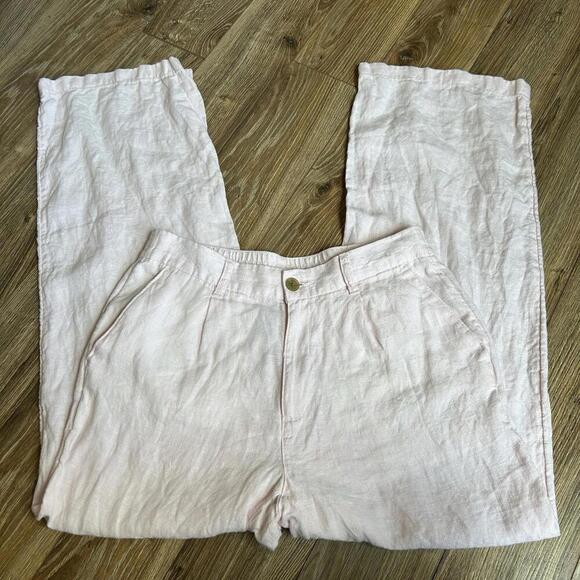 Lands End Womens Lt Pink High Rise Wide Leg 100% Linen Pleated Pants Size 10 - Picture 6 of 9
